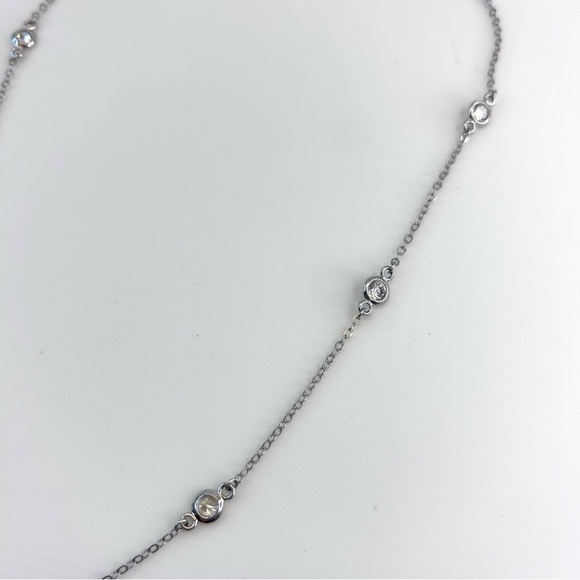 925 Sterling Silver and 8 CZ Crystal Necklace 18” with Extender 3” - Picture 3 of 12